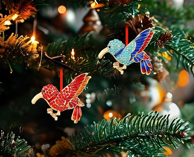 PETCEE Hummingbird Gifts for Women - Blue and Red Metal Bird Christmas Ornaments 2025 Hummingbird Keepsake Ornament for Friend Mother Wife Co Worker Daughter