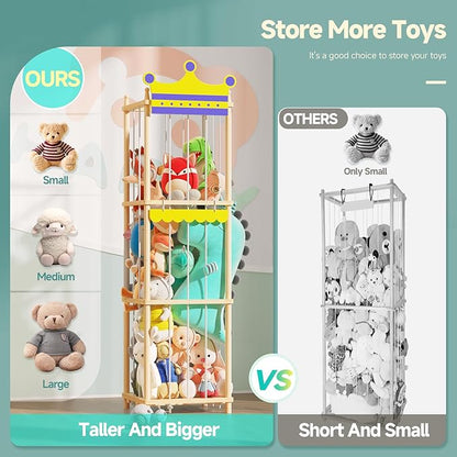 Stuffed Animal Storage Stuffed Animal Zoo, 60" Wood Large Animal Storage Toy Holder with High Elastic Rope, Zoo Organizer Cage for Nursery,Playroom,Bedroom