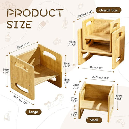 Montessori Weaning Table and Chair Set, Real Hardwood Toddler Table and Chairs Set, for Toddler Reading, Activity, Playing, Snack Time, Step Stool, 1-3 Year Old Kids Montessori Furniture