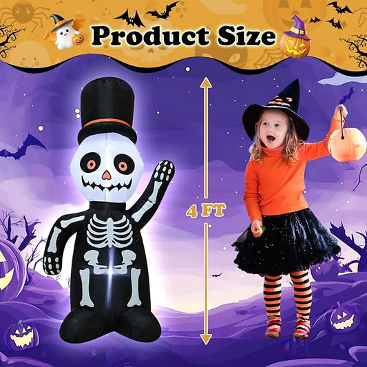 TRMESIA 4FT Halloween Inflatable Skeleton Decoration with Lights, Blow up Skull for Outdoor Yard Garden Decorations on Halloween 24HLW-03-03