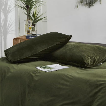Cottonight Army Green Velvet Comforter Set King Olive Green Flannel Plush Bedding Set Fluffy Blanket Quilts Winter Warm 3 Piece Velvet Comforter Set for King Bed