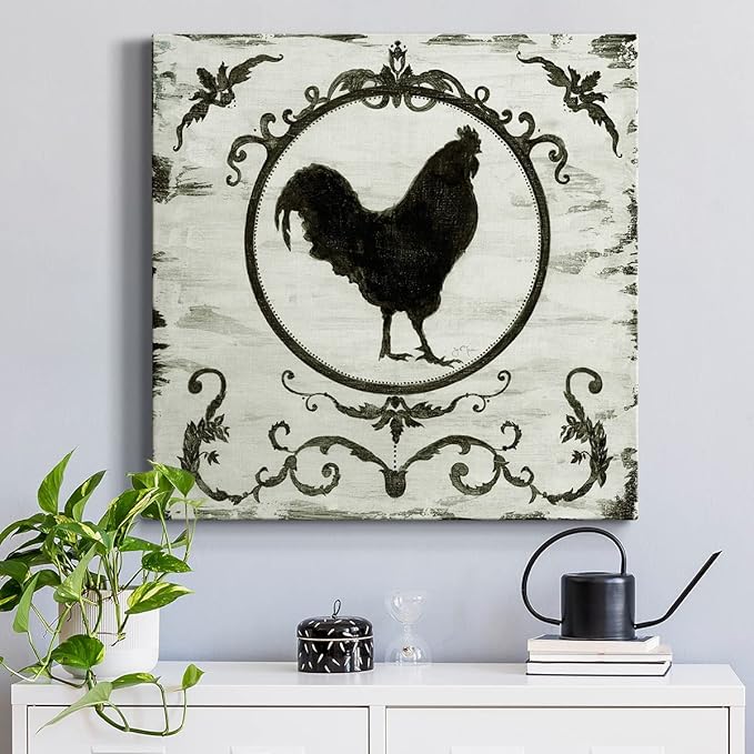 Colorful Animals Painting Wall Art on Canvas Modern Abstract Artwork, Berkshire Rooster Wall Art, Ready to Hang, 40'' x 40''