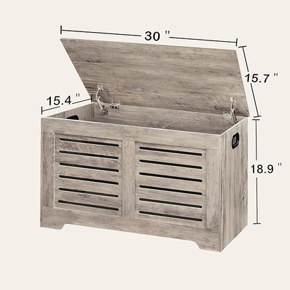 DINZI LVJ Storage Chest, Wooden Toy Box Organizer with 2 Safety Hinges, Flip-top Entryway Shoe Bench, Good Ventilation, Retro Storage Bench for Living Room, Bedroom, Easy Assembly, Greige