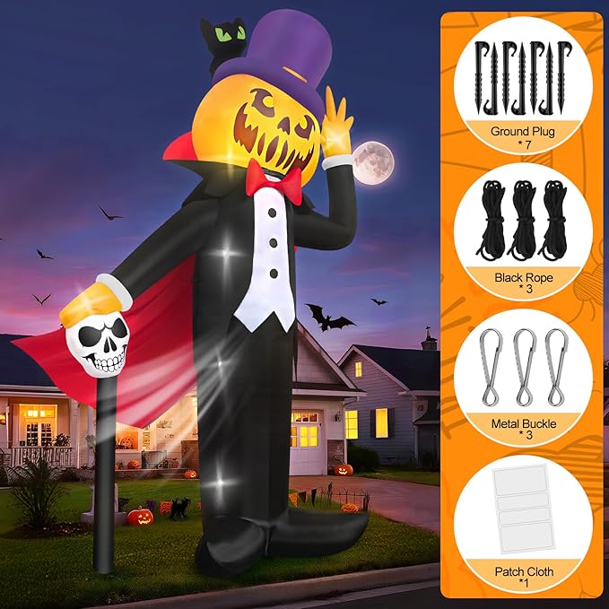 Kalolary 14FT Halloween Inflatable Pumpkin Vampire Outdoors Decoration, Blow Up Yard Decorations with Built-in LED Lights Giant Pumpkin Inflatable for Halloween Party Garden Lawn Outdoor Decor