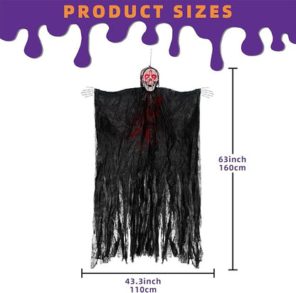 Halloween Decorations Outdoor and Indoor,67" Scary Hanging Ghosts,Halloween Grim Reaper Skeleton with Light-Up Eyes and Creepy Sound,Party Decorations for Yard,Haunted House Decor