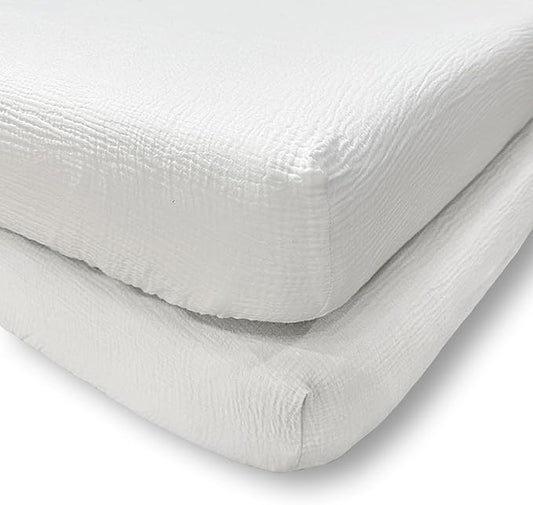 Levtex Baby - Cloud Muslin Sheet Set Crib Fitted Sheet - Fits Standard Crib and Toddler Mattress - Solid - White - Nursery Accessories - 100% Cotton