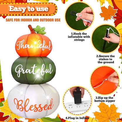 VIHOSE 6.4 ft Fall Inflatables Pumpkin Outdoor Decorations Thanksgiving Blow up Inflatable Stacked Pumpkins with Built-in LEDs for Fall Harvest Autumn Holiday Party Garden Lawn Decor