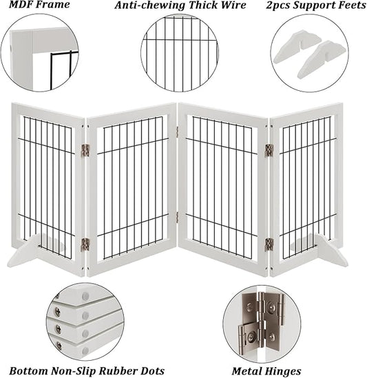 Dog Gate Indoor, Metal Dog Gates for Doorways House, 24-Inch Freestanding Pet Gates for Dogs, Puppy Fence (4 Panel, White)