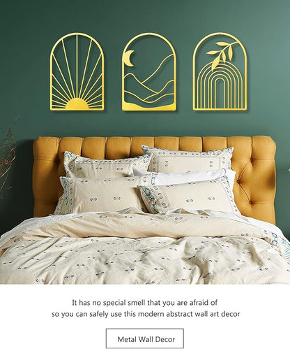 Sokurdeg Boho Metal Wall Art, 3 Pack, 12 x 17 in, Modern Abstract Line Wall Decor for Living Room, Bedroom, Bathroom