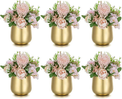 NUPTIO Small Gold Vases for Centerpieces: 6 Pcs 3.94 inch Flower Trumpet Vase Vintage Compote Vase Metal Urn Planter Plant Pots Flowers Bowls Pedestal for Wedding Party Table Centerpiece Decorations