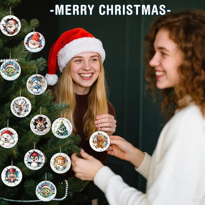 Suzile 36 Pcs Christmas Wooden Ornaments Christmas 3D Break Through Ornament Xmas Cute Animal Decorations for Tree Wreaths Xmas Hanging Wood Cutouts Decor for Home Winter Party