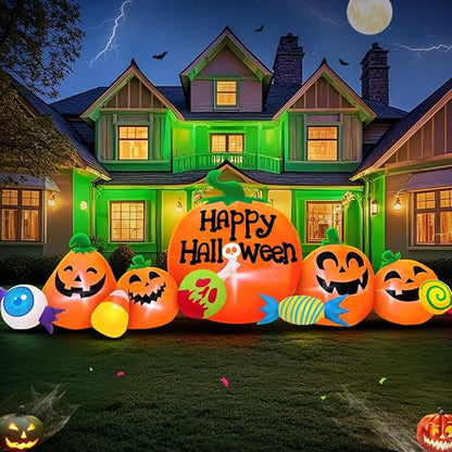 8FT Halloween Inflatable Decorations Outdoor, Halloween Decoration Outdoor Inflatable Pumpkin Combo with LED Blow Up Inflatables for Holiday Garden Yard Lawn Décor