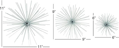 CosmoLiving by Cosmopolitan Metal Starburst Home Wall Decor 3D Wall Sculpture, Set of 3 Wall Art 6", 9", 11"W, Silver