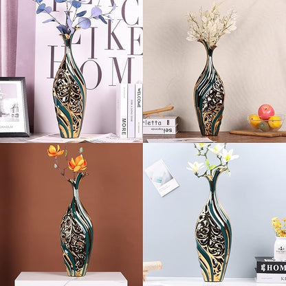 19 inch Tall Floor vase, Green and Gold Ceramic vase, Pottery Decorative vase, Unique Pampas Grass vase Suitable for Living Room Floor, Home Office, Porch Home Centerpiece Decorative Large vase