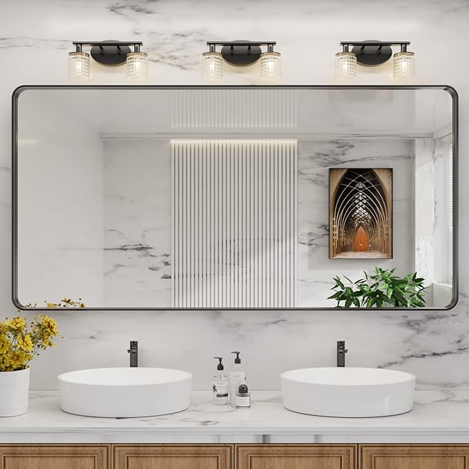 LOAAO 72X32 Inch Black Metal Framed Bathroom Mirror for Wall, Matte Black Bathroom Vanity Mirror Farmhouse, Large Rounded Rectangle Mirror, Anti-Rust, Shatter-Proof, Hangs Horizontally or Vertically