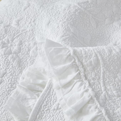 Brandream White Quilt Set Queen Size Cotton Shabby Chic Luxury Ruffle Bedspread Matelasse Coverlet Set 3-Piece
