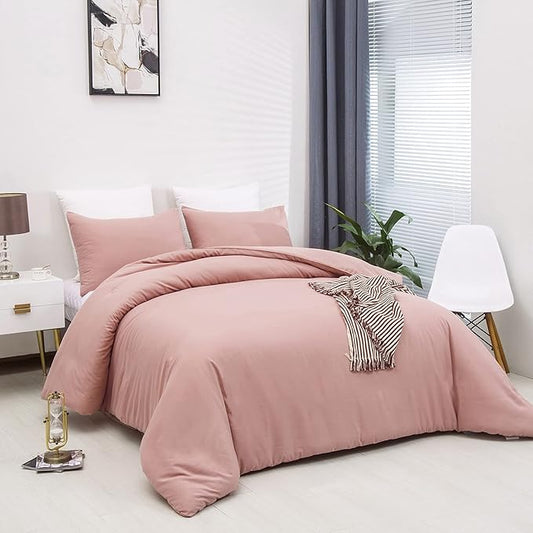 Cottonight Blush Pink Comforter Set California King Pink Bedding Set Cal King Solid Color Dusty Rose Quilts Blanket Breathable Soft Comforter Set
