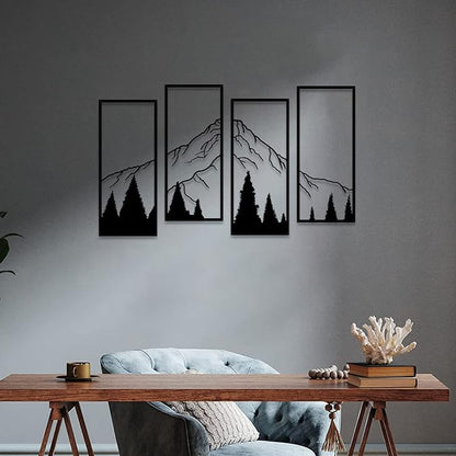 ruelen 4 Pcs Metal Mountain and Forest Wall Decorations Line Drawing Wall Art Minimalist Wall Decor Rustic Nature Home Wall Art Sculpture Office Living Room Bedroom