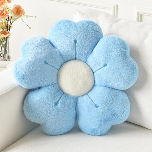 Flower Pillow, Flower Shaped Pillow Decorative Throw Pillows for Bed Couch, Cute Daisy Pillow Dorm Decor Floor Seating Cushion (Blue, 19.6 Inches)