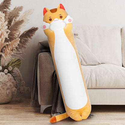 Long Cat Plush Kawaii Body Pillow, 36” Cute Brown Cat Stuffed Animals Soft Plushies, Orange Kitten Plush Throw Pillow Doll Toy Gift for Girlfriend