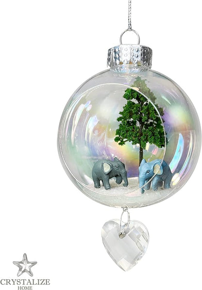 Elephants Christmas Ornament - Handmade Shatterproof Decorations for Indoor Outdoor Xmas Tree - Clear Ball Ornaments with Magnetic Crystal - Great Gift or Stocking Stuffer for Mom, Sister, Friend