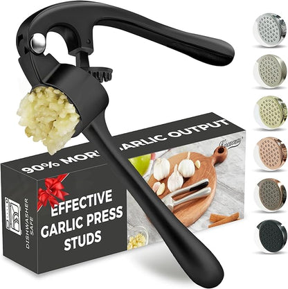 Premium Garlic Press, Professional Garlic Mincer, Easy to Squeeze and Clean, Rust Proof & Dishwasher Safe, Efficient Ginger Crusher - Black