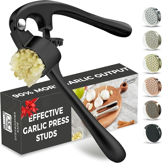Premium Garlic Press, Professional Garlic Mincer, Easy to Squeeze and Clean, Rust Proof & Dishwasher Safe, Efficient Ginger Crusher - Black