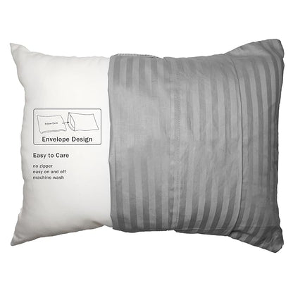 Toddler Pillowcases Set of 2, Hypoallergenic 14x19 Pillow Cover Fits Pillows Sized 13x18 or 14x19, 100% Soft Cotton Envelope Closure Kids Pillowcase for Sleeping, Machine Washable, Grey Stripe