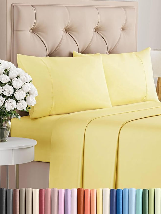 CGK Linens Twin 4 Piece Sheet Set - Cooling Sheets for Hot Sleepers - Hotel Luxury Bedding Set with 8-16 Inch Deep Pockets - 1 Flat & 1 Fitted & 2 Pillowcases - Soft, Comfy and Wrinkle Free - Yellow