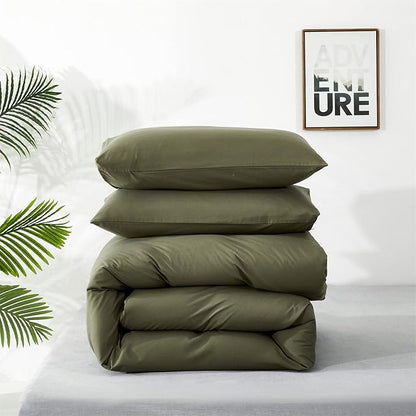 Cottonight Olive Green Bedding - Full Size, Army Green Blanket & Quilts, Modern Soft Breathable 3-Piece Comforter Set