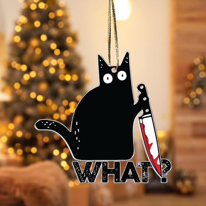 Black Cat Christmas Ornaments - Black Kitten Xmas Decor Tree Hanging - 2024 Christmas Ornament for Cat Lovers
