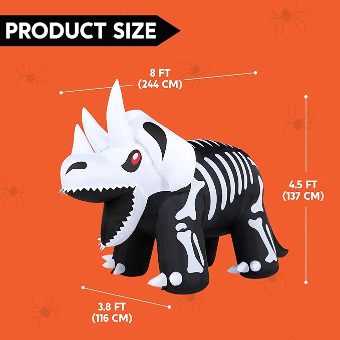Joiedomi 8 FT Long Halloween Inflatables Outdoor Decoration, Blow Up Halloween Yard Decorations, Inflatable Skeleton Dinosaur with Built-in LEDs for Lawn Garden Decor