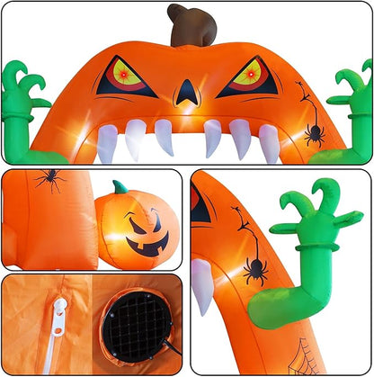 Juegoal Halloween Inflatable Lighted Pumpkin Archway 13 FT(L) x 10 FT(H), Giant Jack-O-Lantern Lawn Arch with Build-in LED, Animated Halloween Yard Prop, Outdoor Holiday Blow up Decor