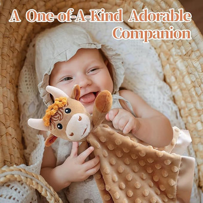 Girl Highland Cow Baby Security Blanket Loveys for Babies Girls, 16" Soft Baby Lovey Blanket, Baby Snuggle Stuffed Animals Blankie, Baby Girls Gifts for Infant and Toddler