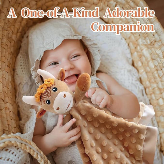 Girl Highland Cow Baby Security Blanket Loveys for Babies Girls, 16" Soft Baby Lovey Blanket, Baby Snuggle Stuffed Animals Blankie, Baby Girls Gifts for Infant and Toddler