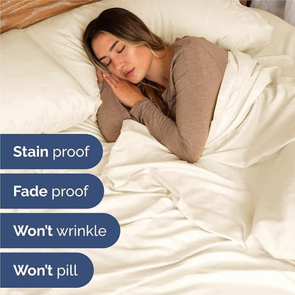 CGK Linens Twin 4 Piece Sheet Set - Cooling Sheets for Hot Sleepers - Hotel Luxury Bedding Set with 8-16 Inch Deep Pockets - 1 Flat & 1 Fitted & 2 Pillowcases - Soft, Comfy & Wrinkle Free - Off White