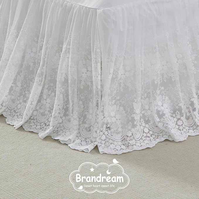 Brandream Boho Bohemian Girl Baby Nursery Lace Crib Bed Skirt Dust Ruffle - Solid Color Romantic Cream Off White Farmhouse Chic 100% Cotton Ruffle Skirt Excellent Quality