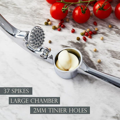 Premium Garlic Press, Professional Garlic Mincer, Easy to Squeeze and Clean, Rust Proof & Dishwasher Safe, Efficient Ginger Crusher - Sliver