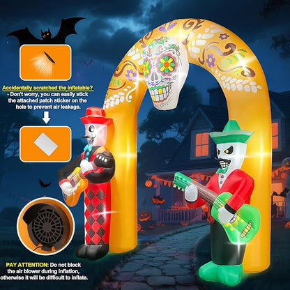 Kalolary 12FT Halloween Inflatables Archway, Day of The Dead Arch Inflatable with Build-in LED Lights Dia De Los Muertos Blow Up Yard Decoration Sugar Skull Halloween Outdoor Decors for Garden Lawn