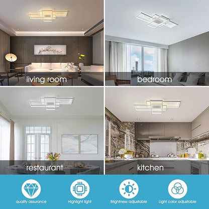 GEADI Dimmable Ceiling Light, 41.3in Flush Mount Ceiling Lamp Remote Control Modern Chandelier, 68W Square White Acrylic Close to Ceiling Light Fixtures for Bedroom Living Room