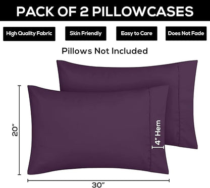 Utopia Bedding Queen Pillow Cases - 2 Pack - Envelope Closure - Soft Brushed Microfiber Fabric - Shrinkage and Fade Resistant Pillow Covers 20 X 30 Inches (Queen, Purple)