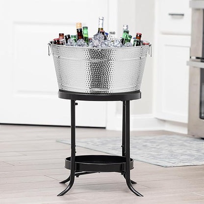 Large Ice Buckets with Handles, IKAYAS Beverage Tub with Scoop and Tongs for Cocktail Bar Mimosa Bar Supplies, Champagne Bucket Beer Bucket, Silver