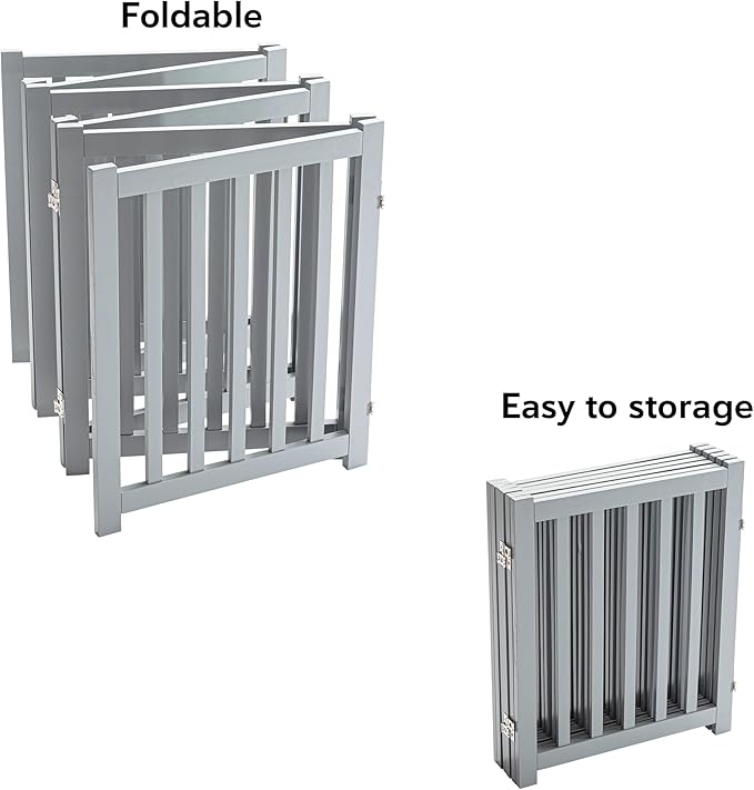 LZRS 6-Panel Extra-Wide Freestanding Wooden Dog Gate – 24”High Foldable Safety Pet Barrier for Doorways, Hallways, Kitchens, and Long Staircases, Durable Design fit Small to Medium Dogs, Grey