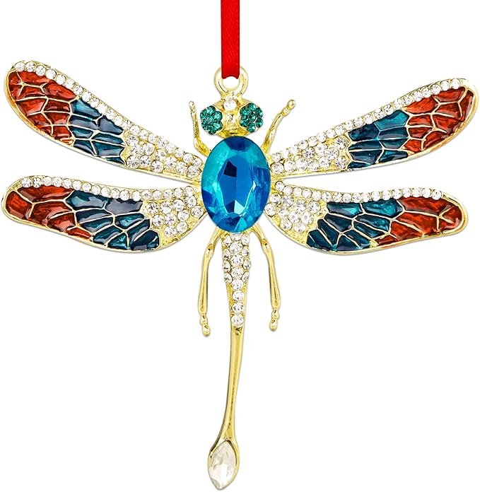 WhatSign Metal Dragonfly Ornaments - Hanging Christmas Ornament Decoration for Christmas Tree Party for Women Girls
