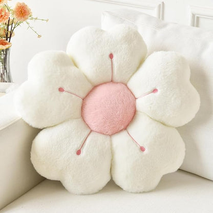 Flower Pillow, Flower Shaped Pillow Decorative Throw Pillows for Bed Couch, Cute Daisy Pillow Dorm Decor Floor Seating Cushion (White, 19.6 Inches)