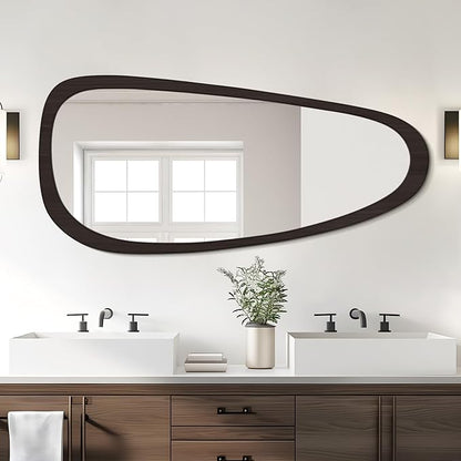 WallBeyond Asymmetrical Mirror, Irregular Wall Mirror, Wall Mirrors Decorative for Bedroom Living Room Entryway Hall, Wood Mirror for mid Century Modern Decor 48" H x 22" W, Black