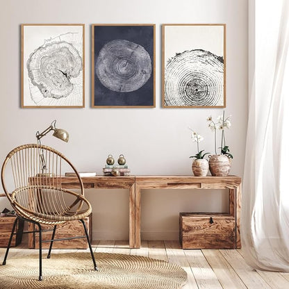 IARTTOP Framed Tree Ring Wall Art Modern Neutral Wood Stump Wall Decor Abstract Tree Spiral Wall Decor For Living Room Bedroom Office12 x16 Inch Set Of 3