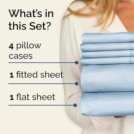 CGK Linens Cal King 6 Piece Sheet Set - Cooling Sheets for Hot Sleepers - Hotel Luxury Bedding Set with 8-16 Inch Deep Pockets - 1 Flat & 1 Fitted & 4 Pillowcases - Soft and Wrinkle Free - Sky Blue