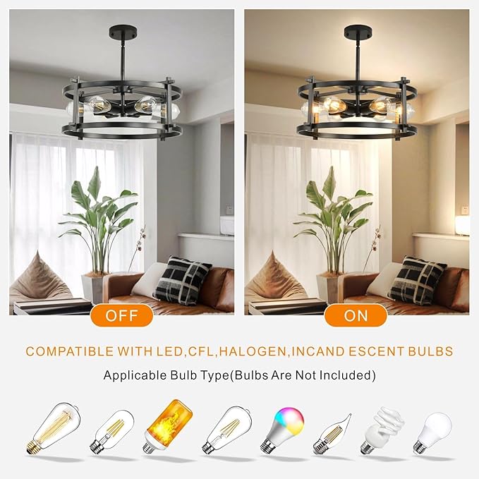 Industrial Semi Flush Mount Ceiling Light,17.72"D x 11.41"H,Black Fixture Ceiling Mount with Modern Style,6-Light Rustic Metal Ceiling Light Fixture for Kitchen,Dining Room, Hallway, Entryway