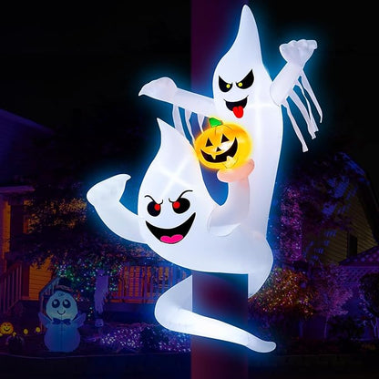 7FT Halloween Inflatables Decoration Outdoor Large Ghost Twining Around Tree with Build-in LED Lights, Halloween Blow Up Yard Decorations, Cute Halloween Decor for Party Garden Lawn Indoor